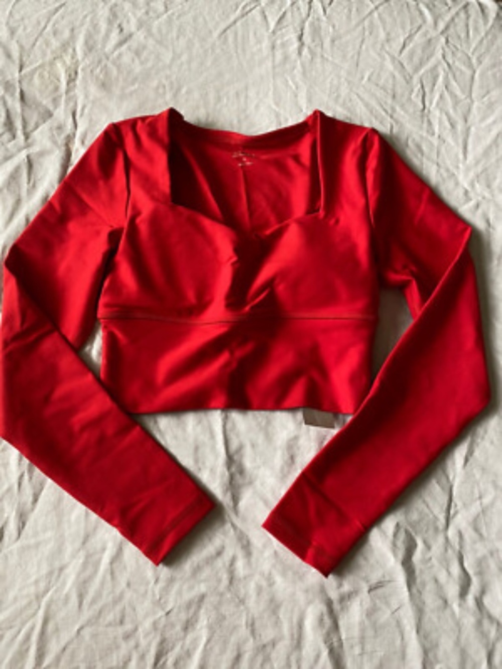 YPB Abercrombie Active sculptLUX Long-Sleeve Slim Squareneck Top Red Women's XS